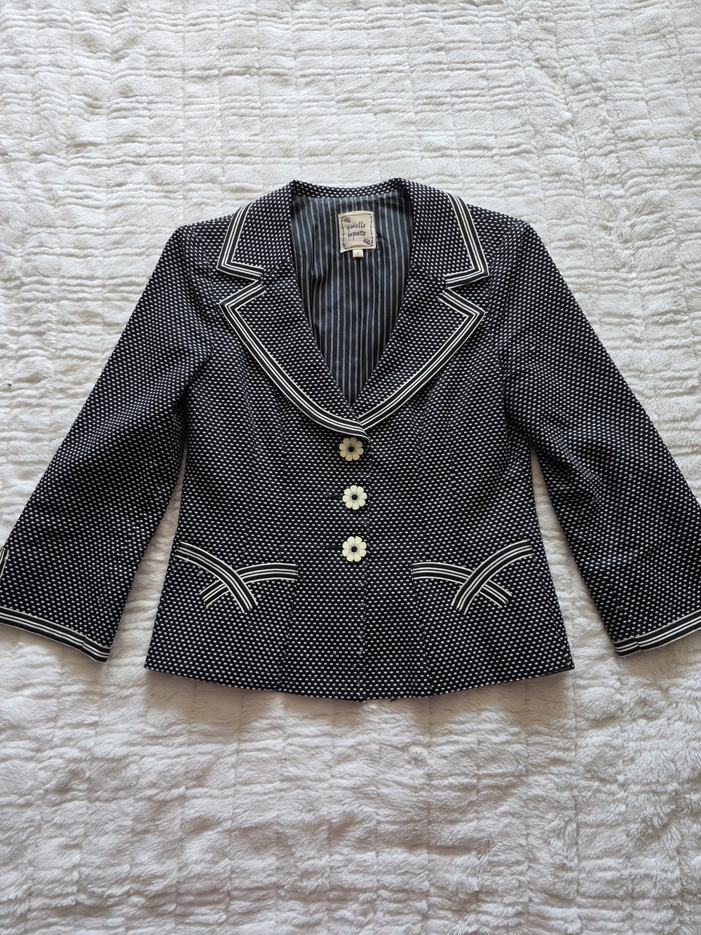 Y2k Vintage Nanette Lepore Black & White Polka Dot Notched Jacket